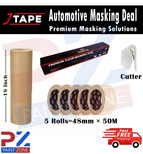 MASKING J TAPE AUTOMOTIVE 48MM x 50M MASKING POLY FILM 120M, 18" PAPER EASY TEAR